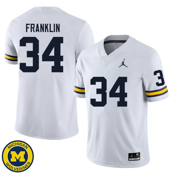 Men's Michigan Wolverines #34 Leon Franklin White High School Jersey